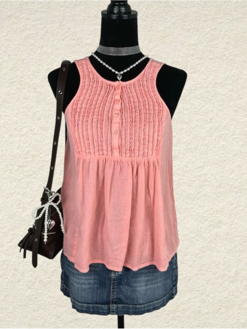 y2k american eagle bright pink babydoll ruffle button up tank